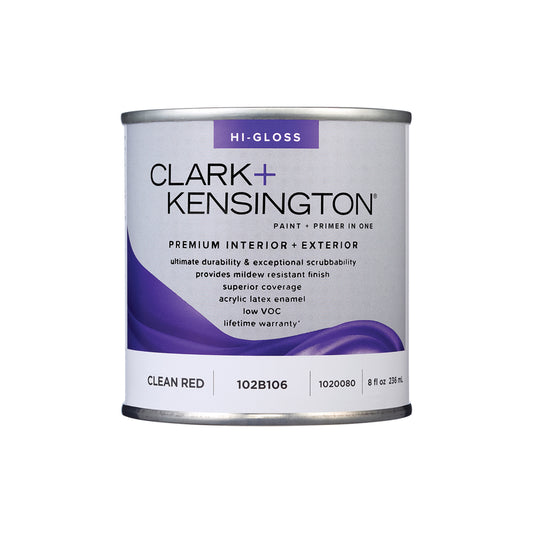 Clark+Kensington High-Gloss Clean Red Premium Paint Exterior and Interior 1/2 pt