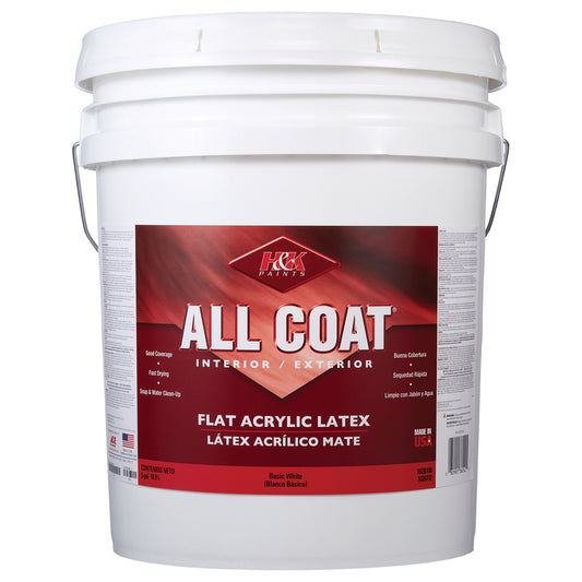 H&K Paints All-Coat Flat White Water-Based Paint Exterior and Interior 5 gal