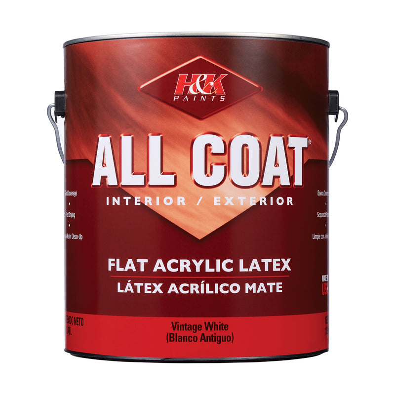 H&K Paints All-Coat Flat Vintage White Water-Based Paint Exterior and Interior 1 gal