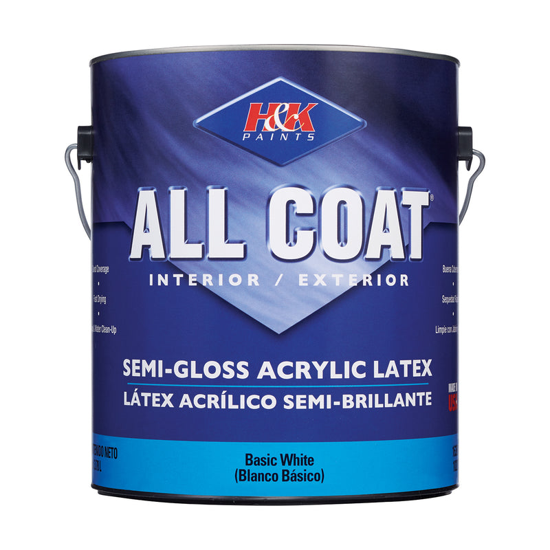 H&K Paints All-Coat Semi-Gloss White Water-Based Paint Exterior and Interior 1 gal