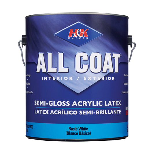 H&K Paints All-Coat Semi-Gloss White Water-Based Paint Exterior and Interior 1 gal
