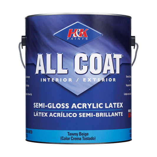 H&K Paints All-Coat Semi-Gloss Tawny Beige Water-Based Paint Exterior and Interior 1 gal