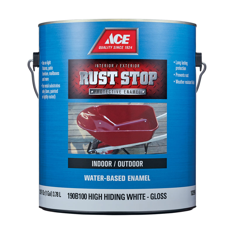 Ace Rust Stop Indoor and Outdoor Gloss White Water-Based Enamel Rust Prevention Paint 1 gal