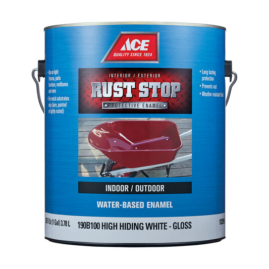 Ace Rust Stop Indoor and Outdoor Gloss White Water-Based Enamel Rust Prevention Paint 1 gal
