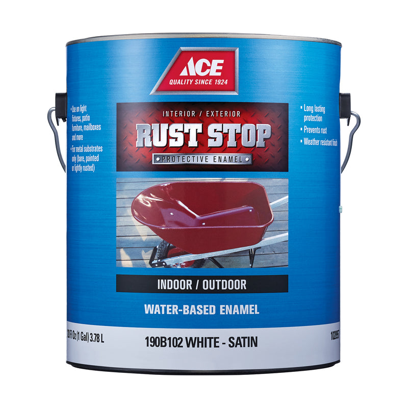 Ace Rust Stop Indoor/Outdoor Satin White Water-Based Enamel Rust Prevention Paint 1 gal