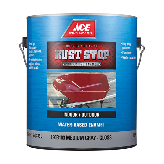 Ace Rust Stop Indoor and Outdoor Gloss Medium Gray Water-Based Enamel Rust Prevention Paint 1 gal