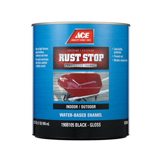 Ace Rust Stop Indoor and Outdoor Gloss Black Water-Based Enamel Rust Prevention Paint 1 qt