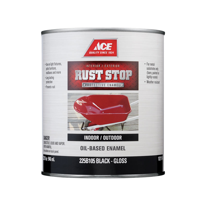 Ace Rust Stop Indoor and Outdoor Gloss Black Oil-Based Enamel Rust Prevention Paint 1 qt