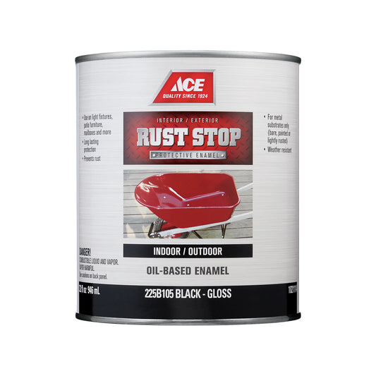 Ace Rust Stop Indoor and Outdoor Gloss Black Oil-Based Enamel Rust Prevention Paint 1 qt