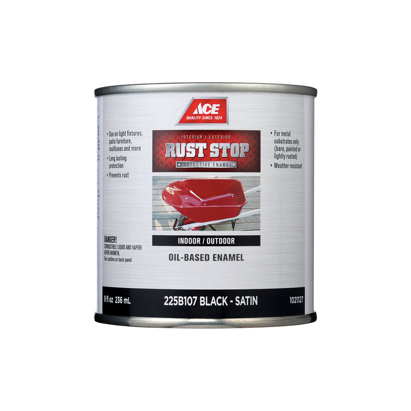 Ace Rust Stop Indoor / Outdoor Satin Black Oil-Based Enamel Rust Preventative Paint 1/2 pt