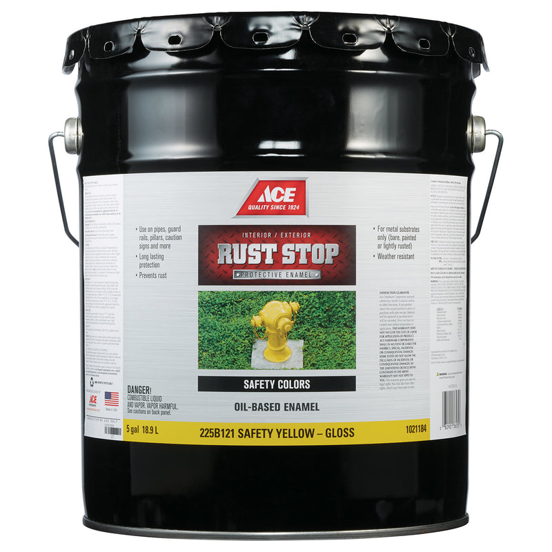 Ace Rust Stop Indoor / Outdoor Gloss Safety Yellow Oil-Based Enamel Rust Preventative Paint 5 gal