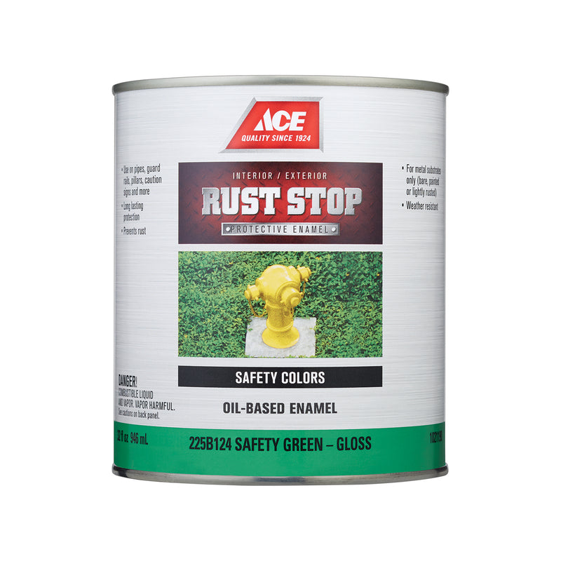 Ace Rust Stop Indoor/Outdoor Gloss Safety Green Oil-Based Enamel Rust Preventative Paint 1 qt