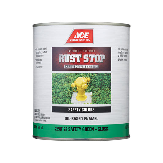 Ace Rust Stop Indoor/Outdoor Gloss Safety Green Oil-Based Enamel Rust Preventative Paint 1 qt