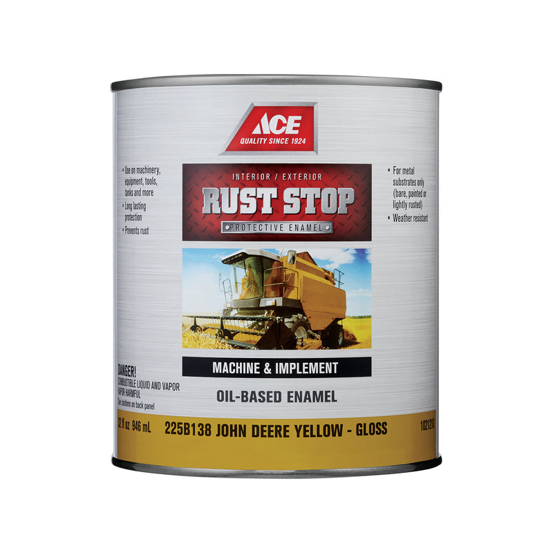 Ace Rust Stop Indoor/Outdoor Gloss John Deere Yellow Oil-Based Enamel Rust Preventative Paint 1 qt