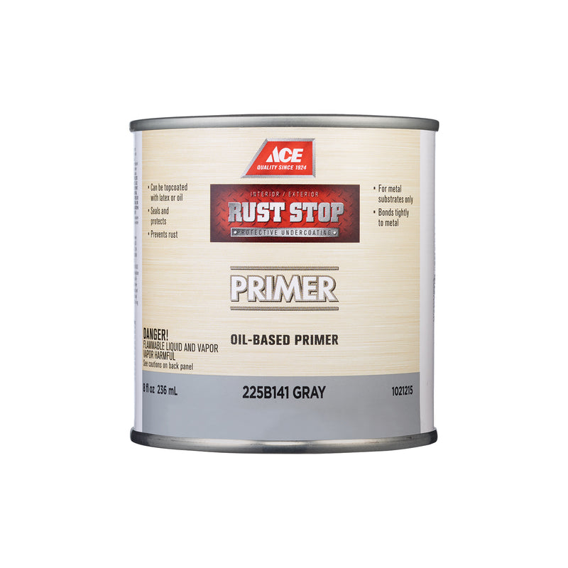 Ace Rust Stop Primer - Goes on Grey Oil-Based Enamel Rust Preventative Paint 1/2 pt