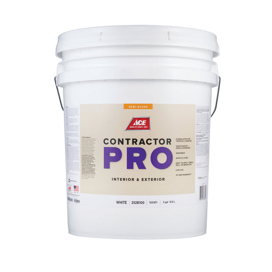 Ace Contractor Pro Semi-Gloss White Water-Based Interior/Exterior Paint Exterior and Interior 5 gal