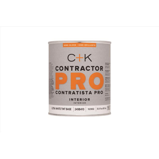 C+K Contractor Pro Semi-Gloss Tint Base Ultra White Base Paint Interior 1 qt