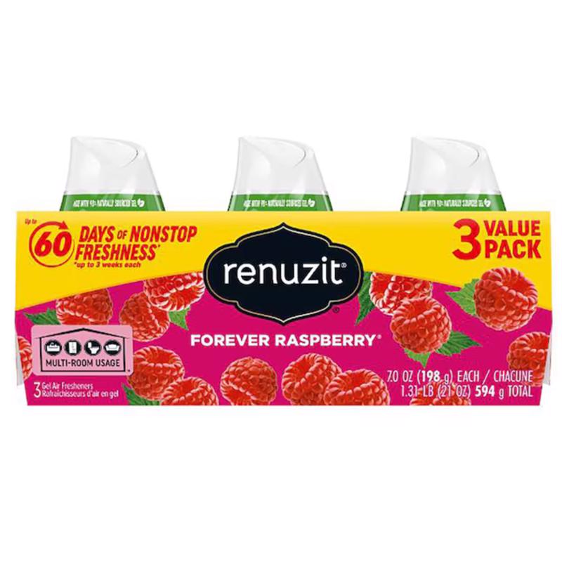 Renuzit Forever Raspberry Scent Air Freshener 21 oz Gel 3 pk