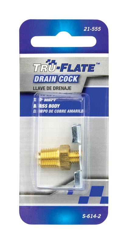 Tru-Flate Brass/Steel Drain Cock 1/8 in. Male 1 pc
