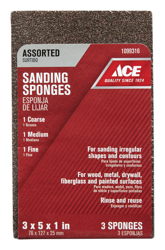 Ace 5 in. L X 3 in. W X 1 in. 60/80/120 Grit Assorted Extra Large Sanding Sponge