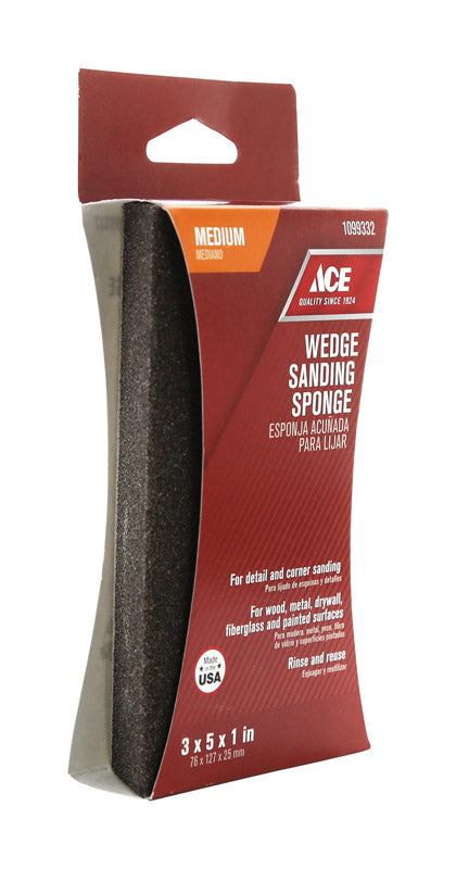 Ace 5 in. L X 3 in. W X 1 in. 80 Grit Medium Wedge Sanding Sponge