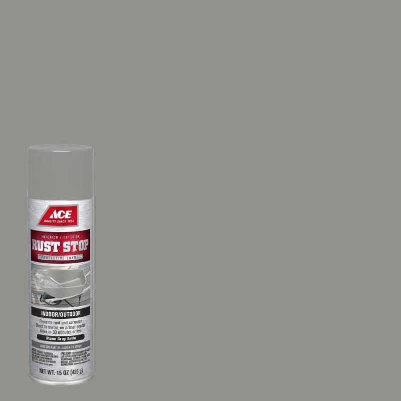 Ace Rust Stop Satin Stone Gray Protective Enamel Spray Paint 15 oz