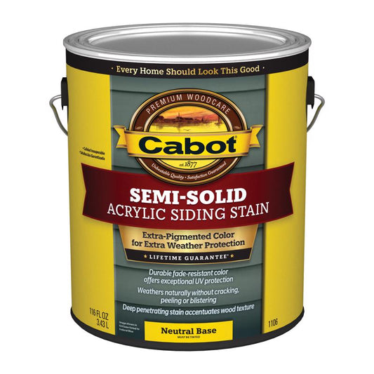 Cabot Semi-Solid Acrylic Semi-Solid Tintable Neutral Base Siding Stain 1 gal