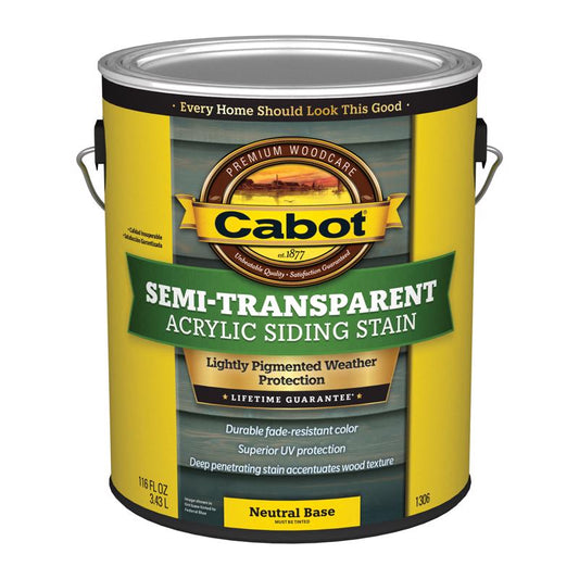 Cabot Semi-Transparent Acrylic Semi-Transparent Tintable Neutral Base Siding Stain 1 gal