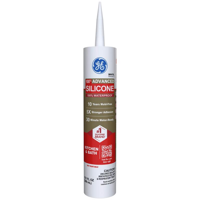 GE Advanced White Silicone 2 Kitchen and Bath Caulk Sealant 10.1 oz