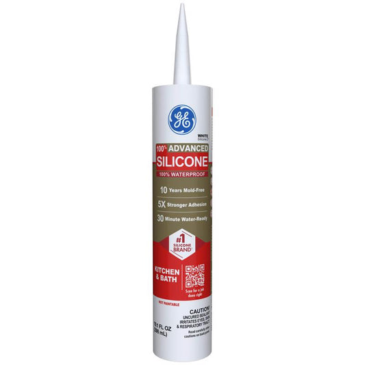 GE Advanced White Silicone 2 Kitchen and Bath Caulk Sealant 10.1 oz