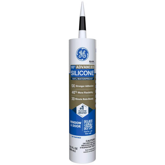 GE Advanced Black Silicone 2 Window and Door Caulk Sealant 10.1 oz