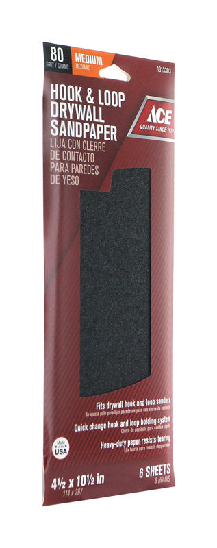 Ace 10-1/2 in. L X 4-1/2 in. W 80 Grit Silicon Carbide Drywall Sanding Sheet 6 pk