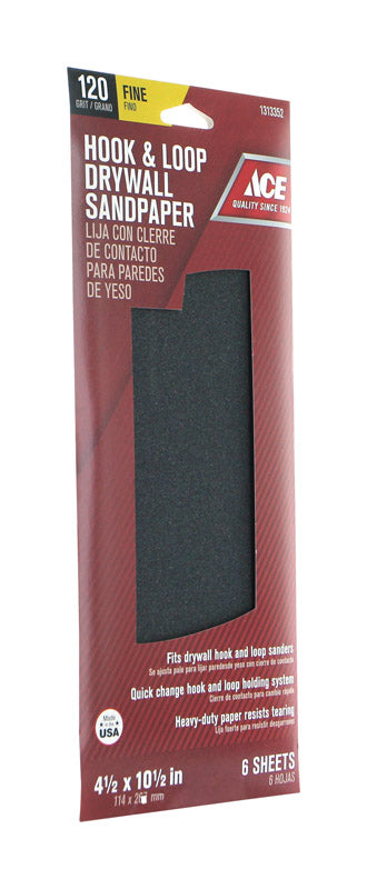 Ace 10-1/2 in. L X 4-1/2 in. W 120 Grit Silicon Carbide Drywall Sanding Sheet 6 pk