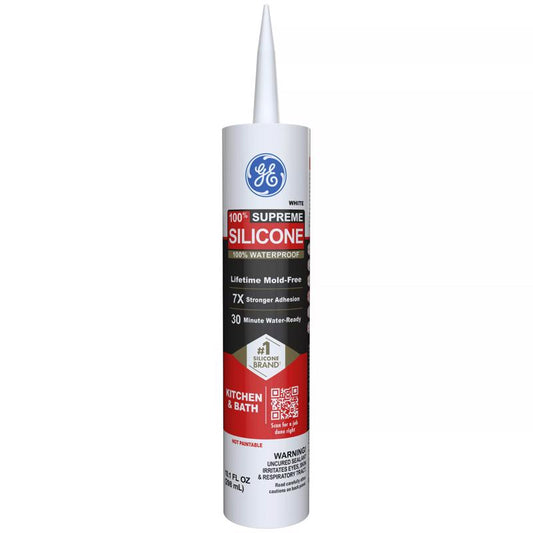 GE Supreme White Supreme Silicone Kitchen and Bath Caulk Sealant 10.1 oz