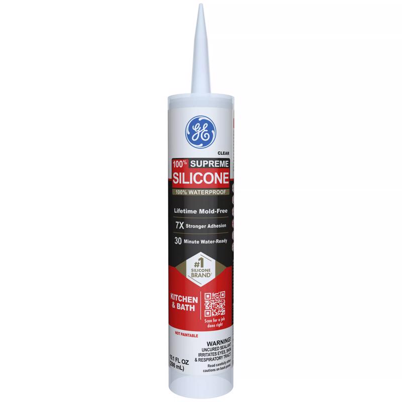 GE Supreme Clear Supreme Silicone Kitchen and Bath Caulk Sealant 10.1 oz