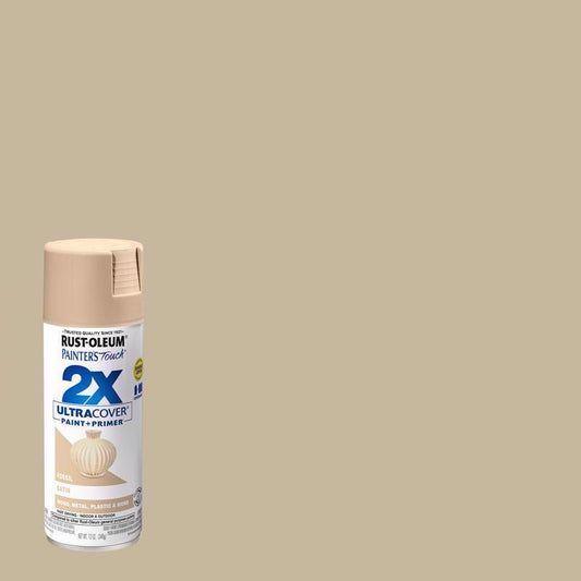 Rust-Oleum Painter's Touch 2X Ultra Cover Satin Fossil Paint+Primer Spray Paint 12 oz