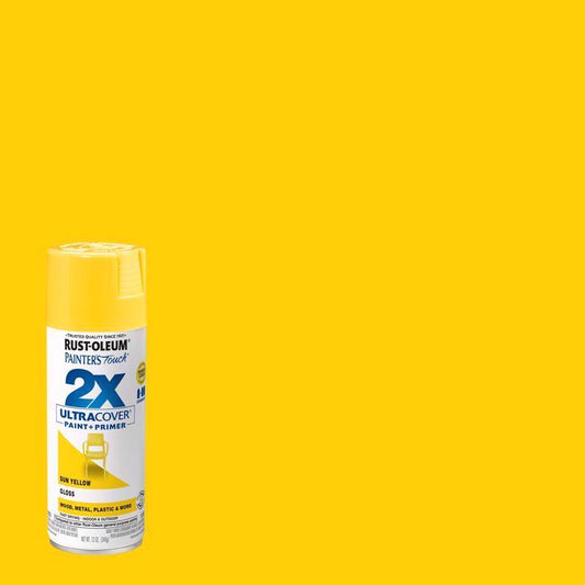 Rust-Oleum Painter's Touch 2X Ultra Cover Gloss Sun Yellow Paint+Primer Spray Paint 12 oz