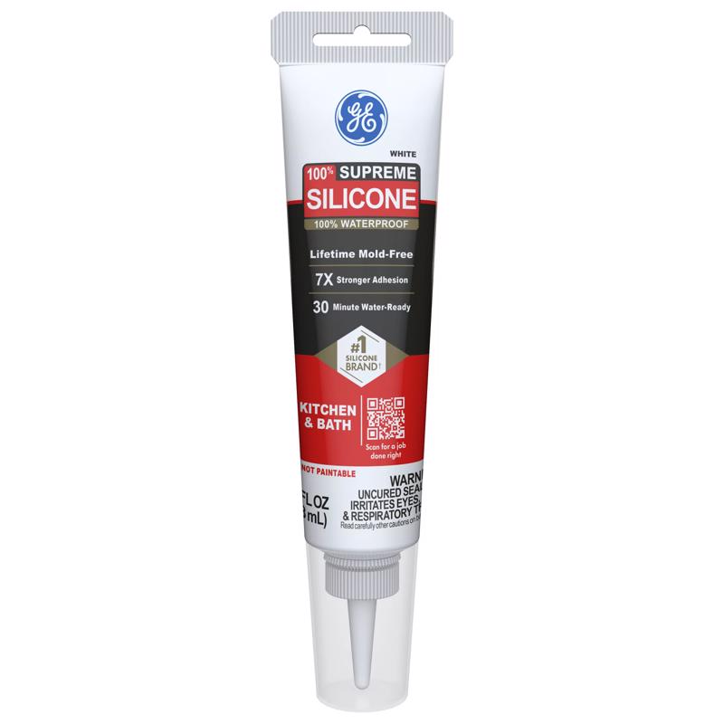 GE Supreme White Supreme Silicone Kitchen and Bath Caulk Sealant 2.8 oz