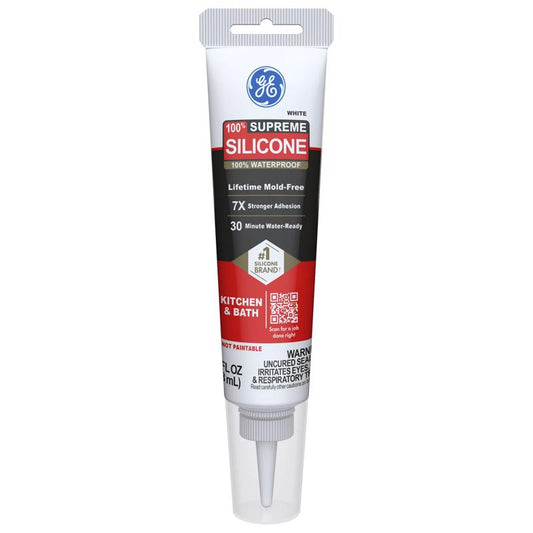GE Supreme White Supreme Silicone Kitchen and Bath Caulk Sealant 2.8 oz