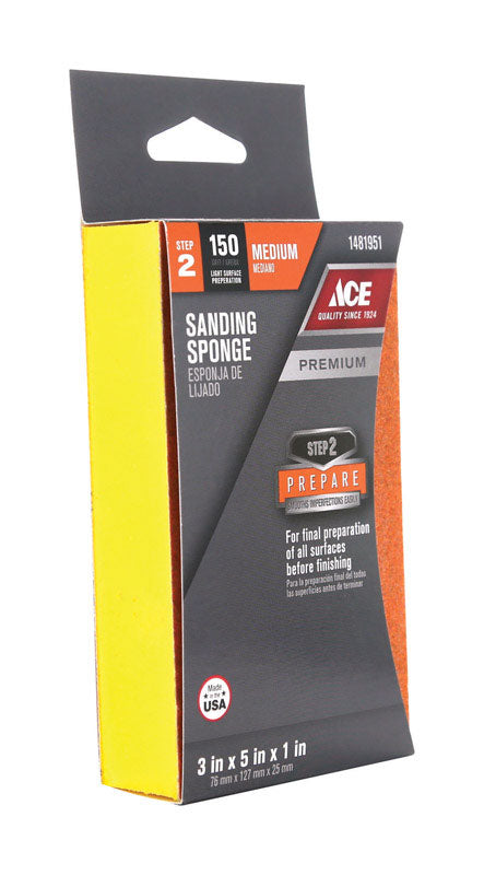 Ace 5 in. L X 5 in. W X 1 in. 150 Grit Fine Block Sanding Sponge