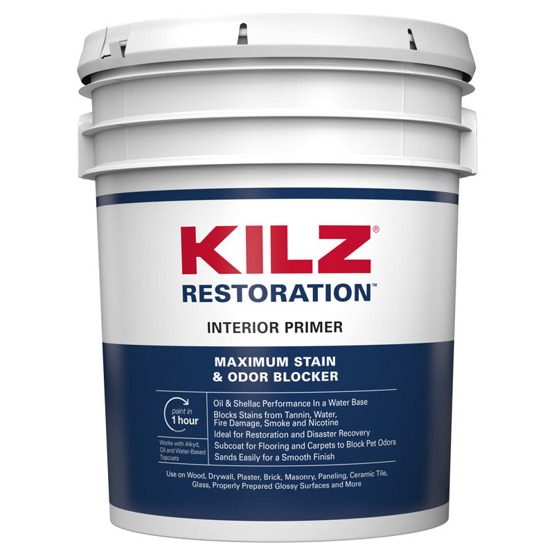 KILZ Restoration White Flat Water-Based Acrylic Modified Epoxy Stain and Odor Blocking Primer 5 gal