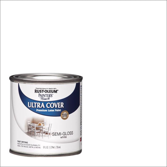 Rust-Oleum Painters Touch Semi-Gloss White Water-Based Ultra Cover Paint Exterior and Interior 0.5 p