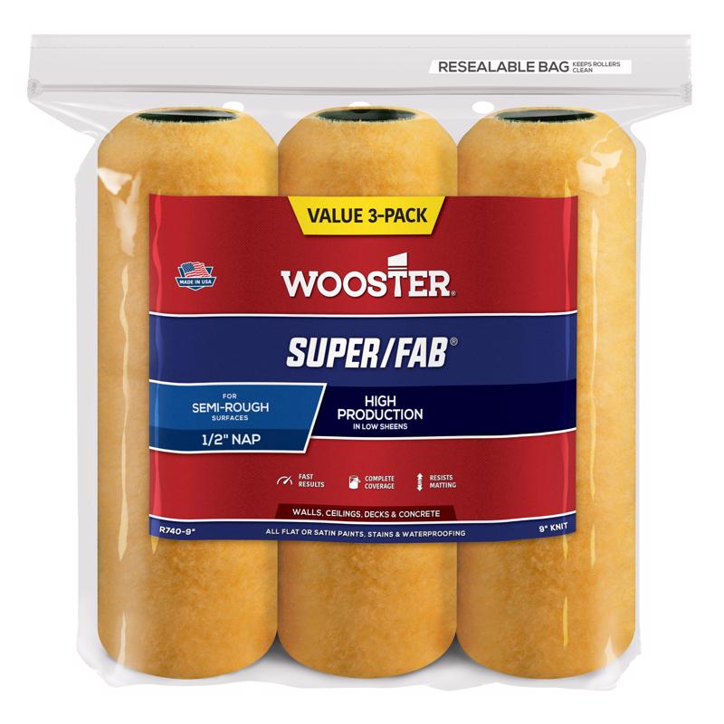 Wooster Super/Fab Knit 9 in. W X 1/2 in. Regular Paint Roller Cover 6 pk