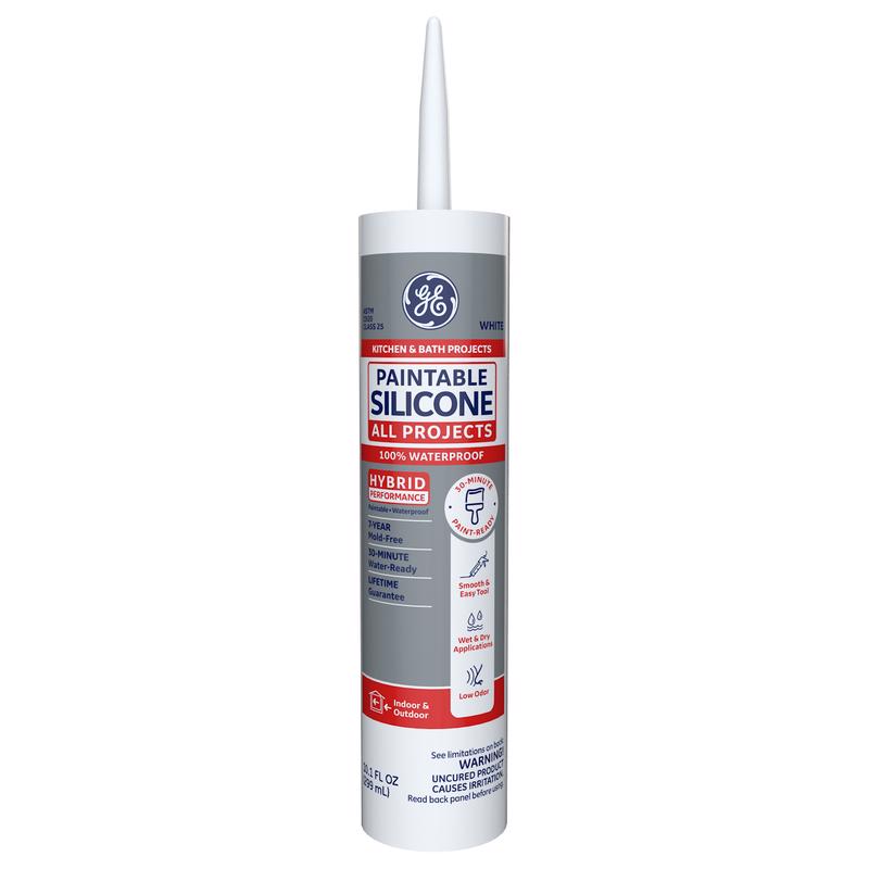 GE Paintable Silicone White Silicone Kitchen and Bath Caulk Sealant 10.1 oz
