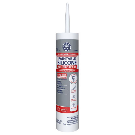 GE Paintable Silicone White Silicone Kitchen and Bath Caulk Sealant 10.1 oz