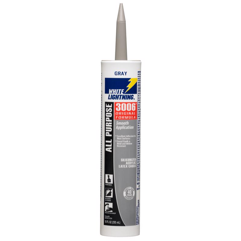 White Lightning 3006 Gray Siliconized Acrylic Latex All Purpose Adhesive Caulk 10 oz