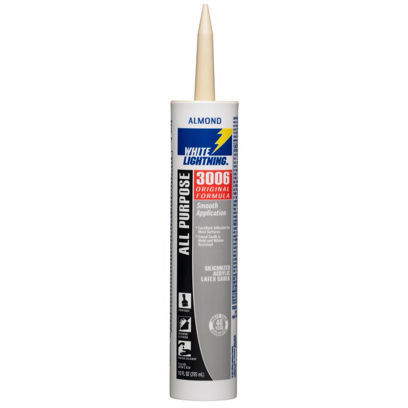 White Lightning 3006 Almond Siliconized Acrylic Latex All Purpose Adhesive Caulk 10 oz