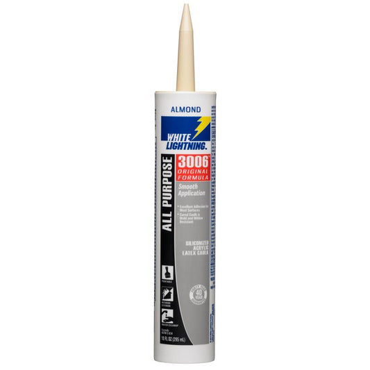 White Lightning 3006 Almond Siliconized Acrylic Latex All Purpose Adhesive Caulk 10 oz