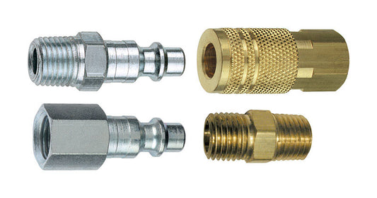Tru-Flate Brass/Steel Air Coupler and Plug Set 1/4 in. Female 4 pc