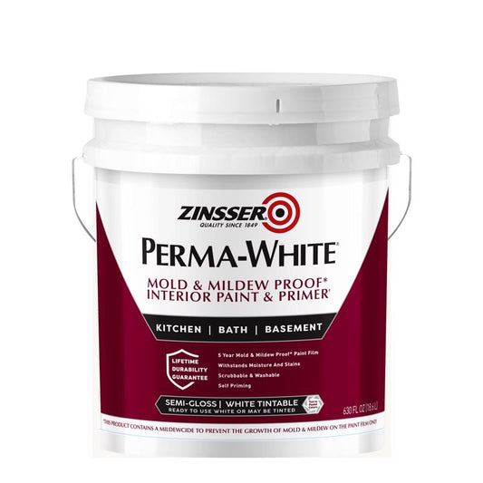 Zinsser Perma-White Semi-Gloss White Water-Based Mold and Mildew-Proof Paint Interior 5 gal
